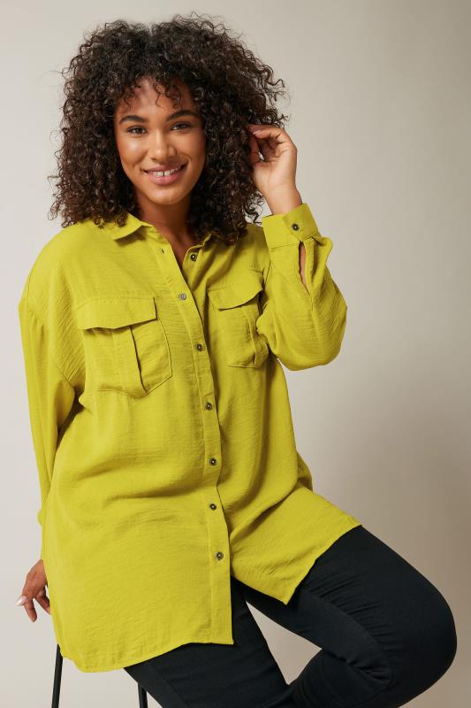 evans EVANS Curve Chartreuse Green Long Sleeve Utility Shirt