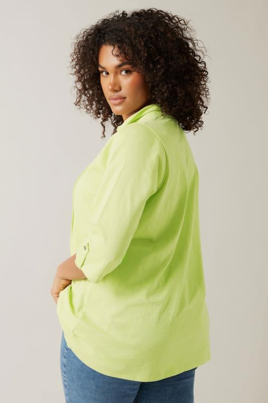 Evans EVANS Curve Chartreuse Green Pintuck Henley Top