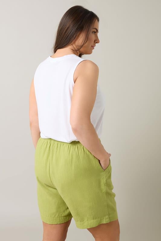Evans EVANS Curve Chartreuse Green Premium Linen Shorts