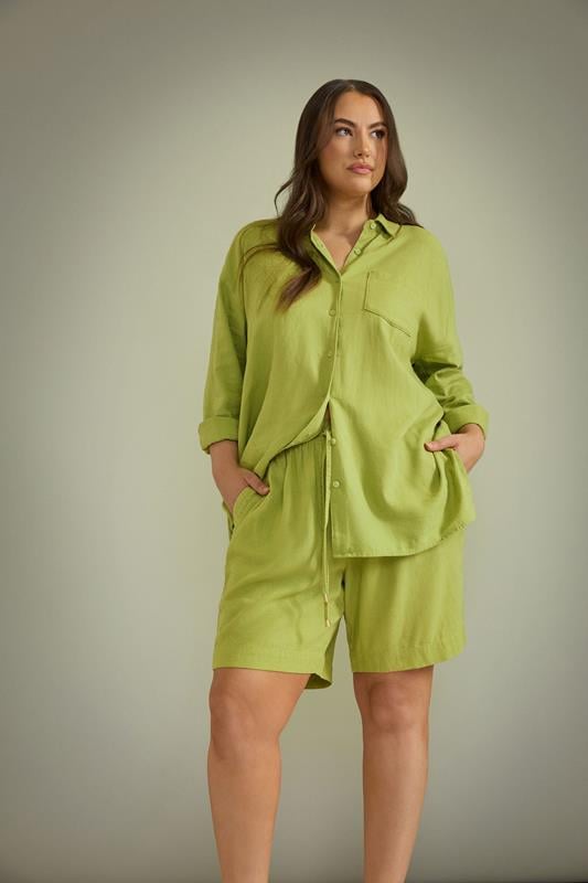 evans EVANS Curve Chartreuse Green Premium Linen Shorts