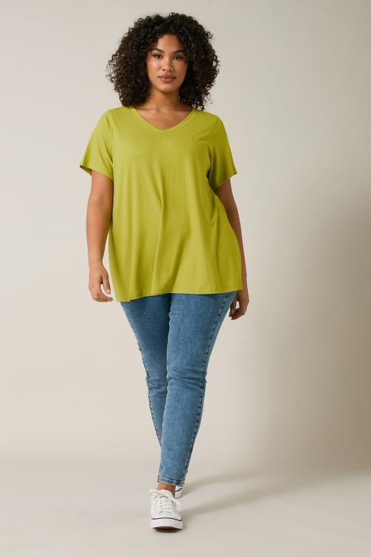 Evans EVANS Curve Chartreuse Green Premium Ribbed Modal Blend T-Shirt