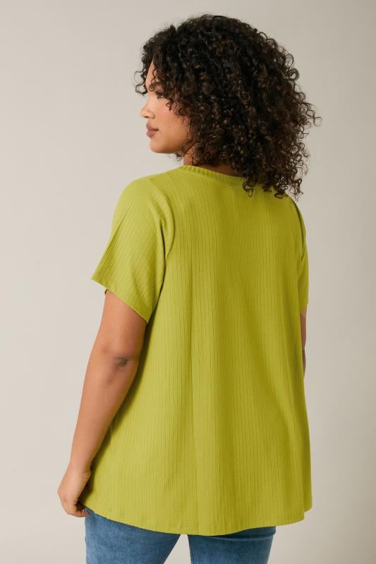 Evans EVANS Curve Chartreuse Green Premium Ribbed Modal Blend T-Shirt