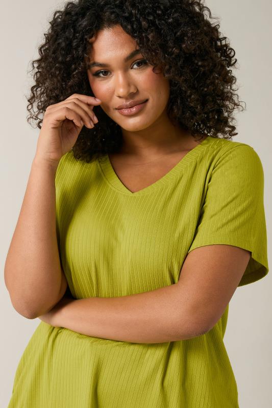 Evans EVANS Curve Chartreuse Green Premium Ribbed Modal Blend T-Shirt