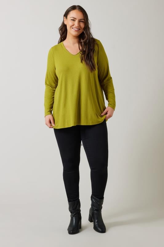 Evans EVANS Curve Chartreuse Green Premium Ribbed Modal Blend Swing Top