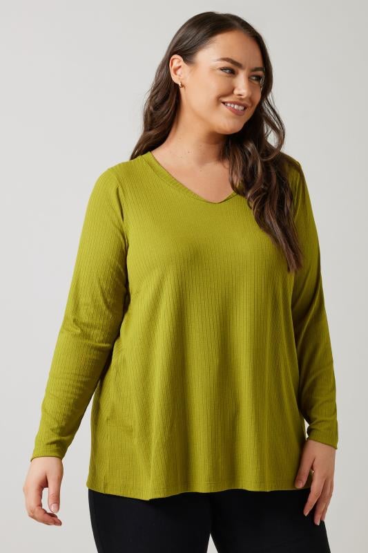 Evans EVANS Curve Chartreuse Green Premium Ribbed Modal Blend Swing Top