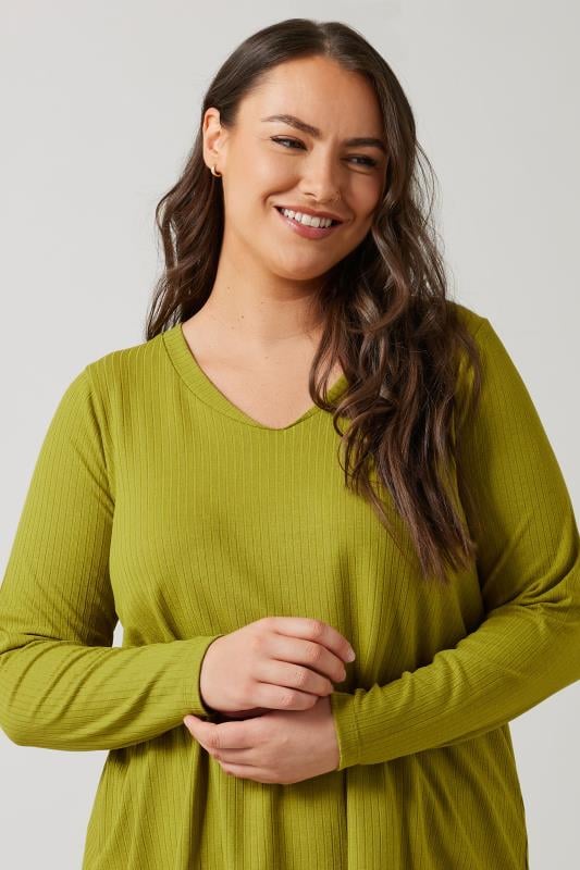 evans EVANS Curve Chartreuse Green Premium Ribbed Modal Blend Swing Top