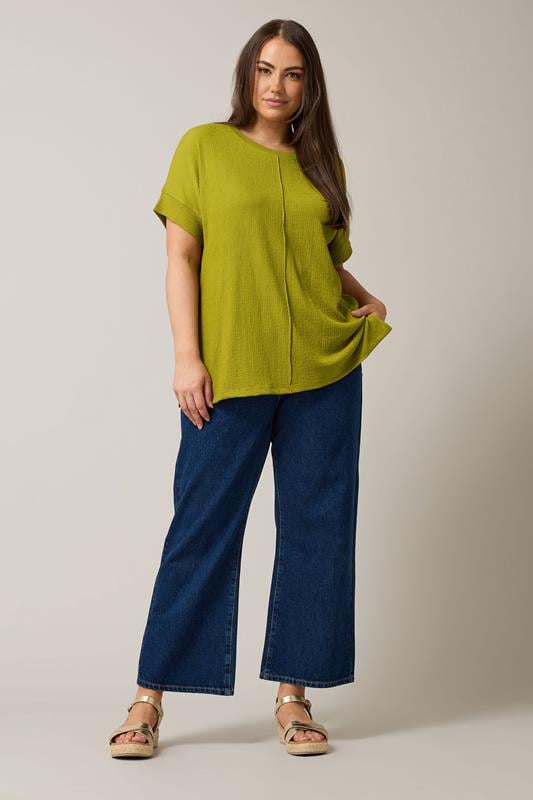 Evans EVANS Curve Chartreuse Green Seam Front Jersey Crepe Top