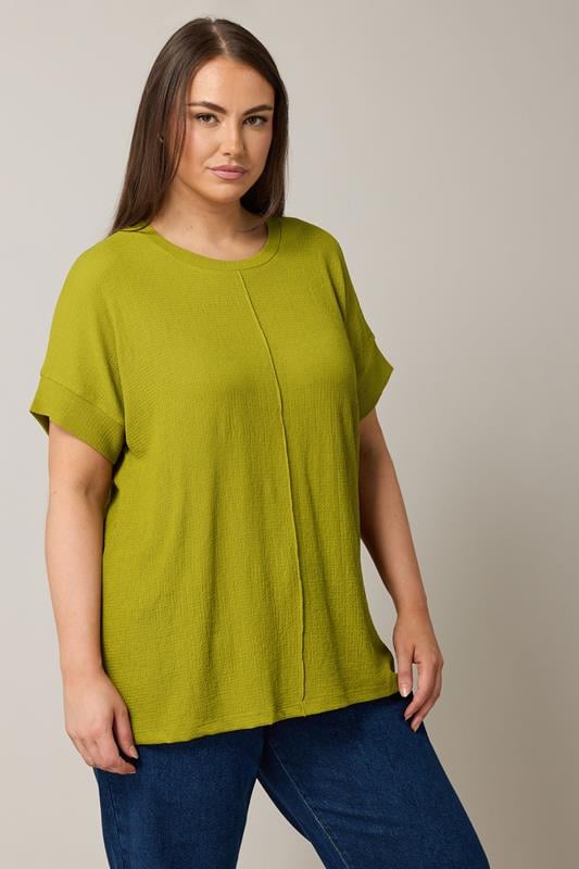 Evans EVANS Curve Chartreuse Green Seam Front Jersey Crepe Top
