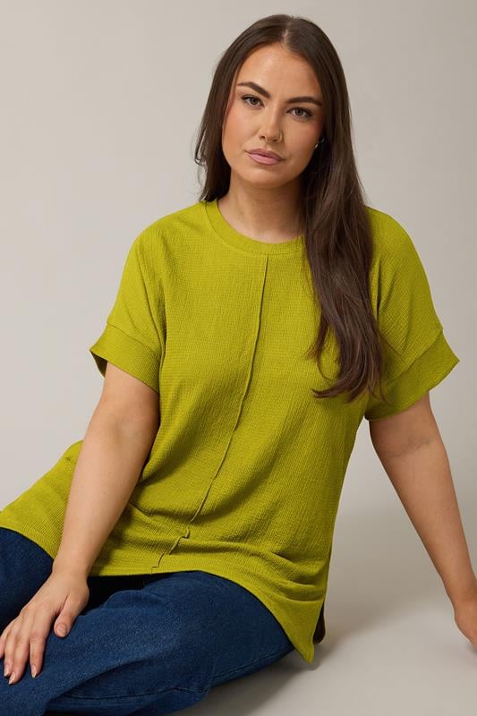 evans EVANS Curve Chartreuse Green Seam Front Jersey Crepe Top