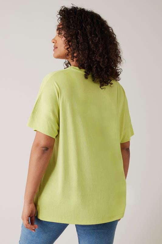 Evans EVANS Curve Chartreuse Green V-Neck Modal Rich T-Shirt
