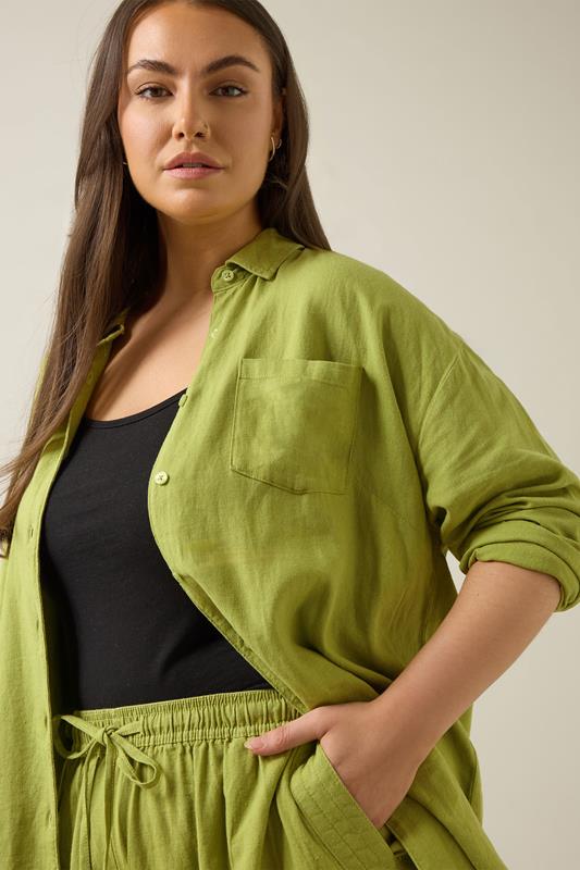 Evans EVANS Curve Chartreuse Green Wide Leg Premium Linen Trousers