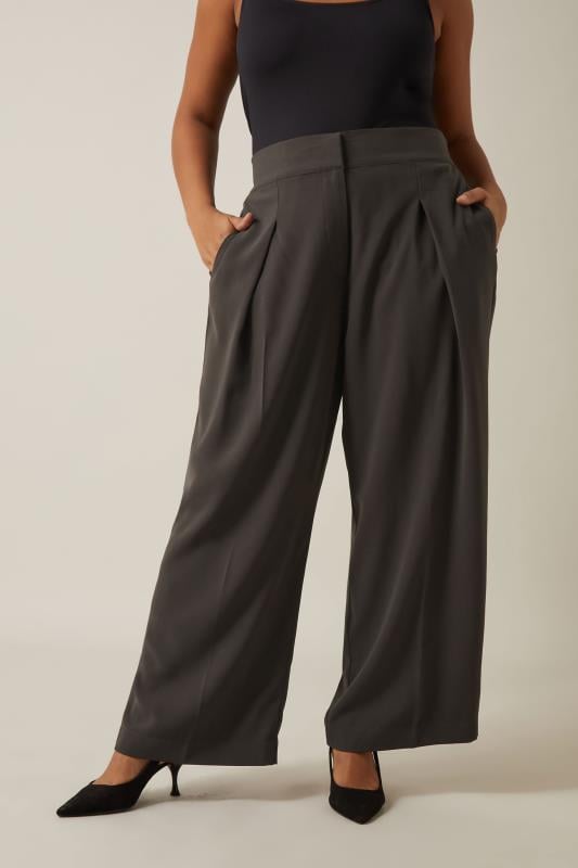 Evans EVANS Curve Chocolate Brown Wide Leg Tailored Trousers