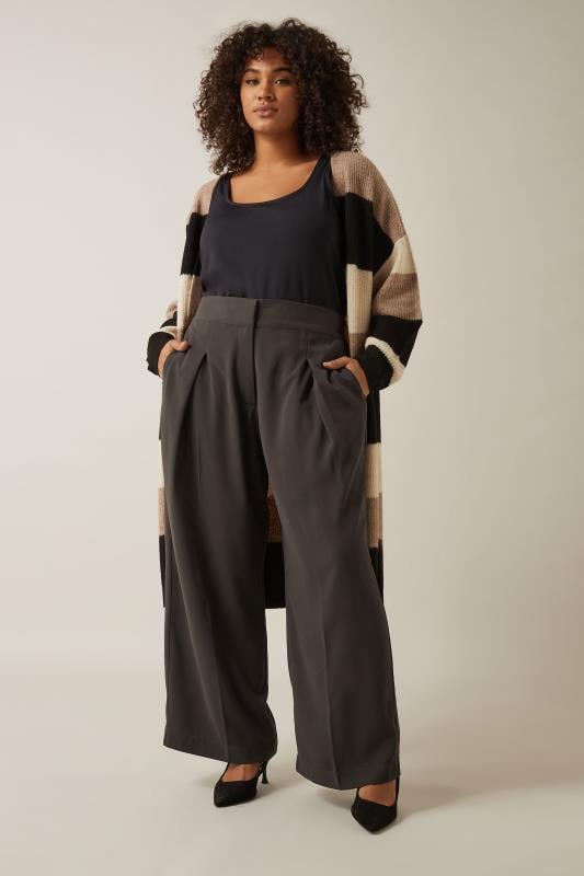 evans EVANS Curve Chocolate Brown Wide Leg Tailored Trousers