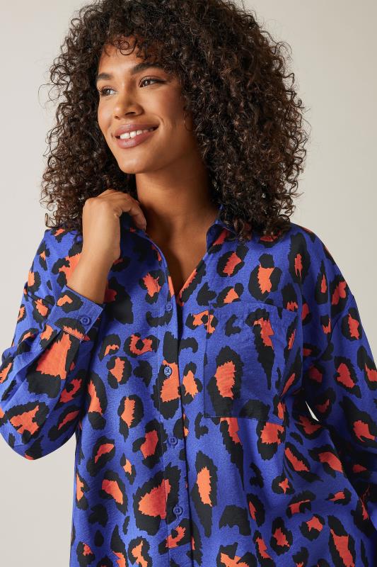 Evans EVANS Curve Cobalt Blue Leopard Print Oversized Shirt
