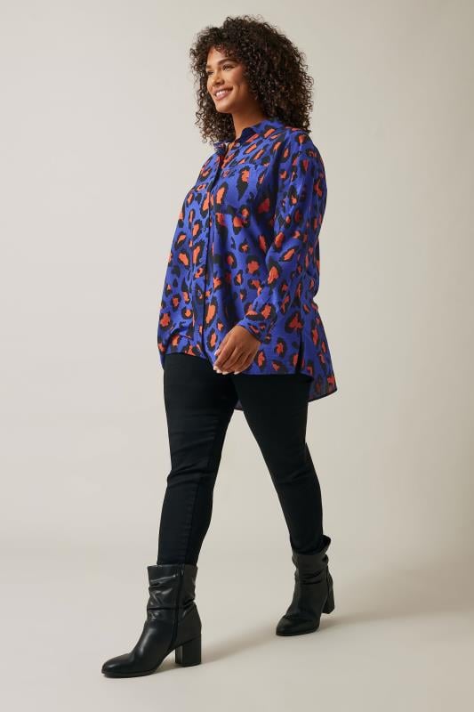 Evans EVANS Curve Cobalt Blue Leopard Print Oversized Shirt