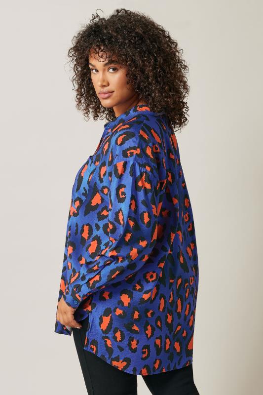 Evans EVANS Curve Cobalt Blue Leopard Print Oversized Shirt