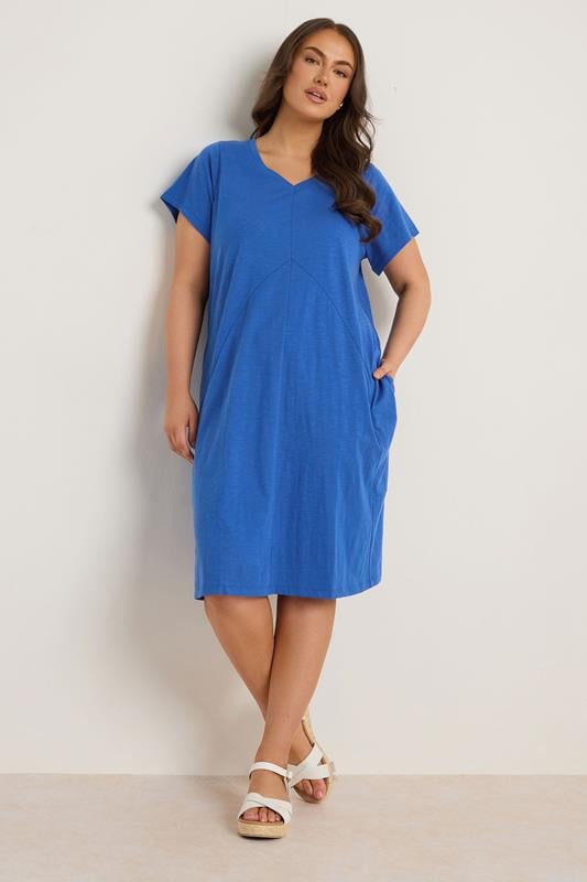 Evans EVANS Curve Cobalt Blue Premium Cotton Mini Dress