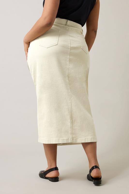 Evans EVANS Curve Cream Button Through Denim Maxi Skirt