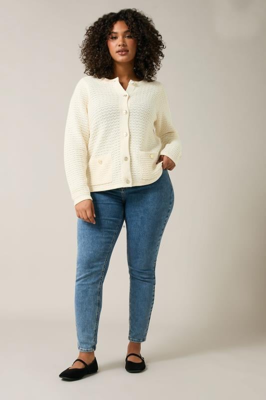 Evans EVANS Curve Cream Button Through Knitted Cardigan