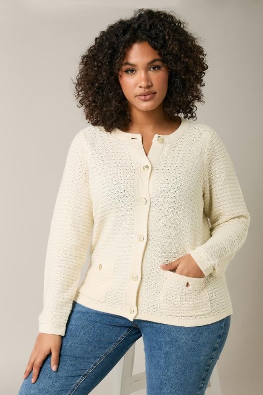 evans EVANS Curve Cream Button Through Knitted Cardigan