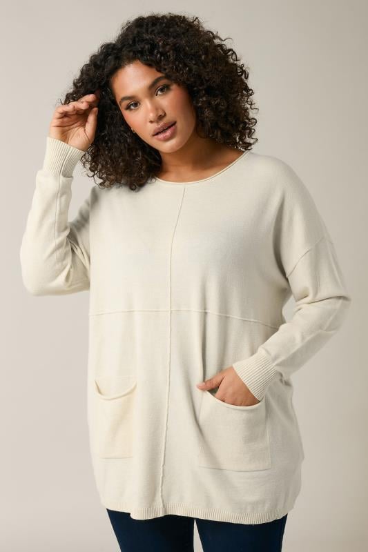 Evans EVANS Curve Cream Pocket Front Knitted Jumper