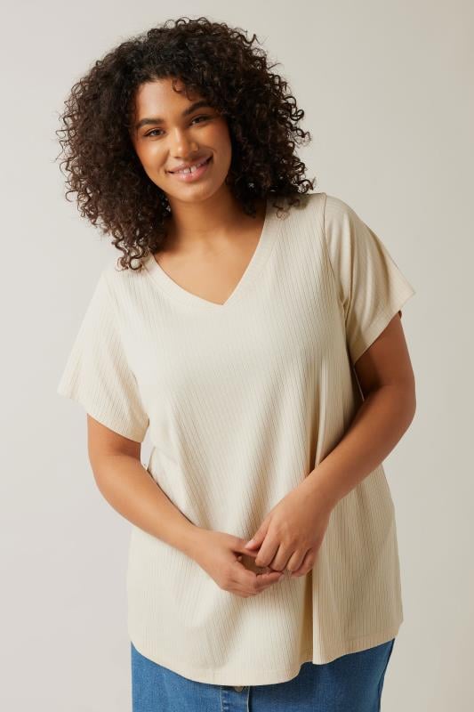 evans EVANS Curve Cream Premium Ribbed Modal Blend T-Shirt