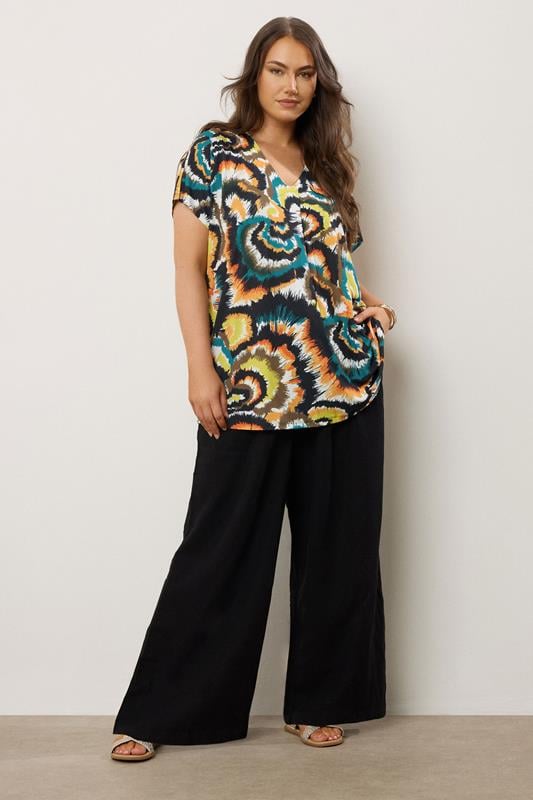 Evans EVANS Curve Dark Green Smudge Print Angel Sleeve Jersey Top