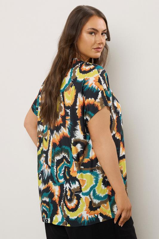 Evans EVANS Curve Dark Green Smudge Print Angel Sleeve Jersey Top