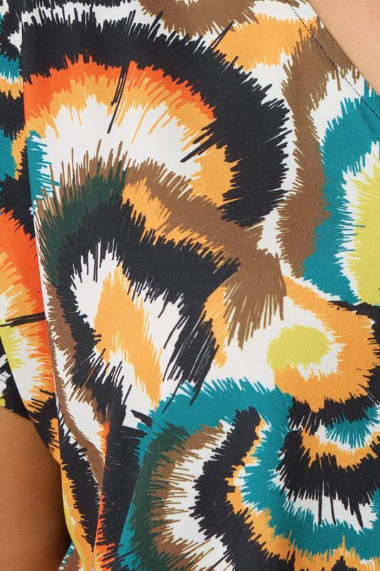 Evans EVANS Curve Dark Green Smudge Print Angel Sleeve Jersey Top