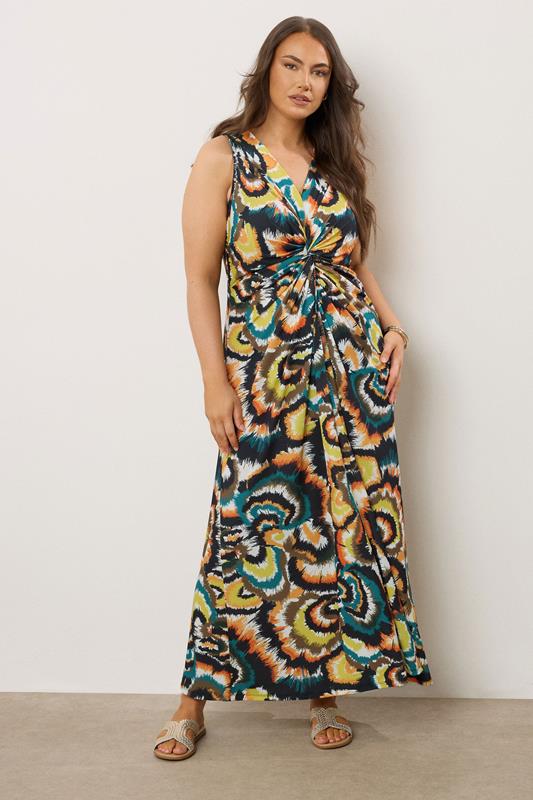 Evans EVANS Curve Dark Green Smudge Print Twist Front Dress