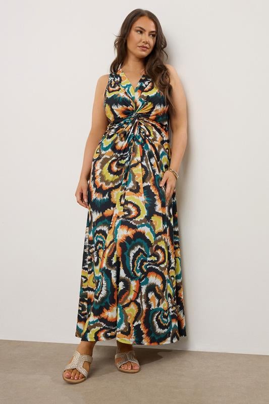 evans EVANS Curve Dark Green Smudge Print Twist Front Dress