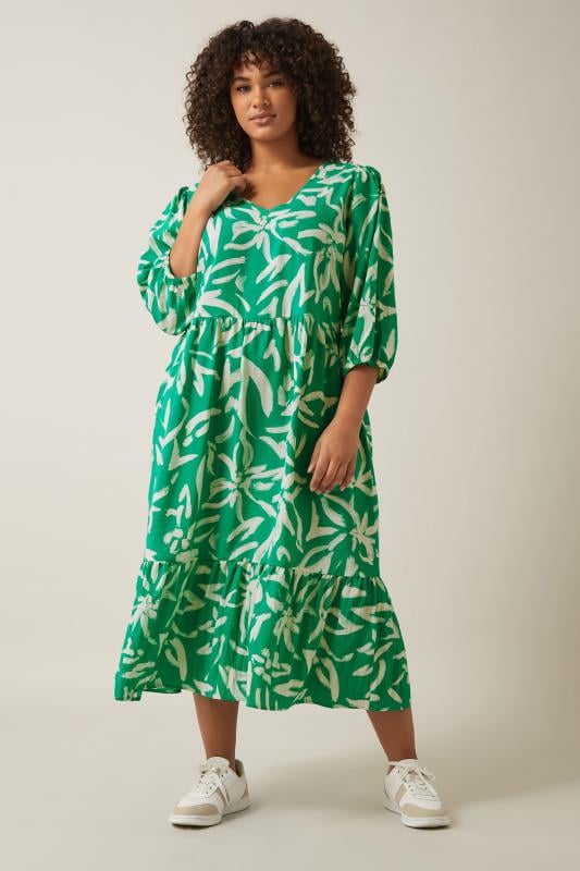 Evans EVANS Curve Green Abstract Print Midaxi Dress