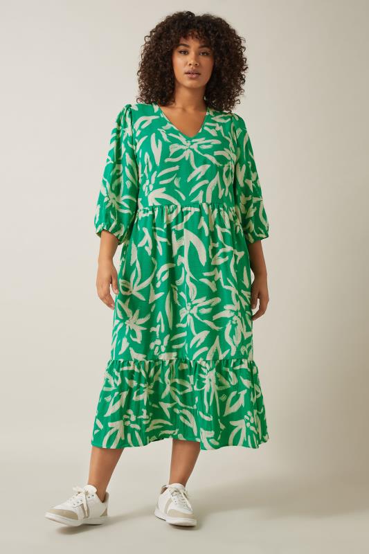 evans EVANS Curve Green Abstract Print Midaxi Dress