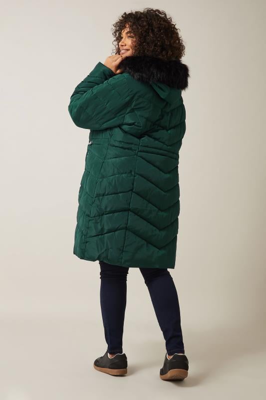 Evans EVANS Curve Green Faux Fur Trim Padded Parka Coat