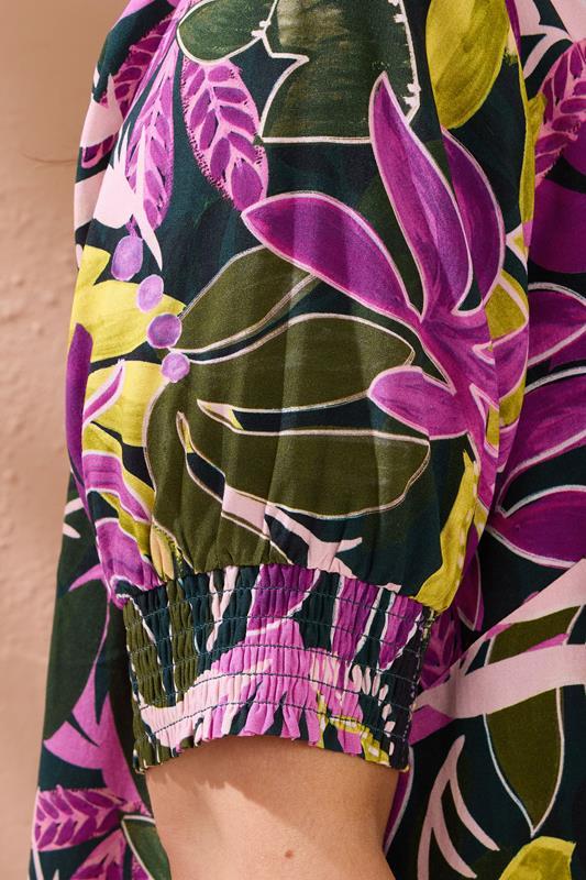 Evans EVANS Curve Green Leaf Print Modal Tie Neck Top