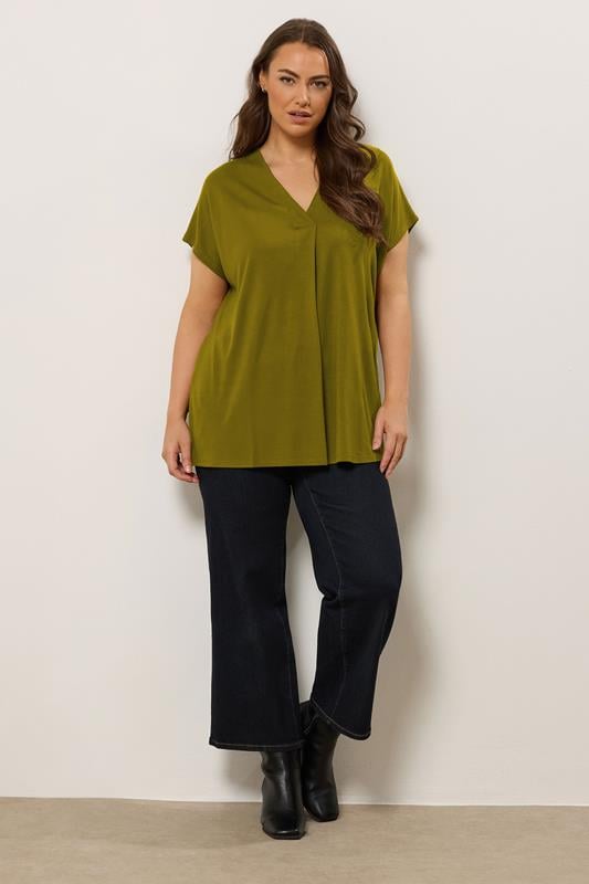 Evans EVANS Curve Green Premium Jersey Pleat Swing Top