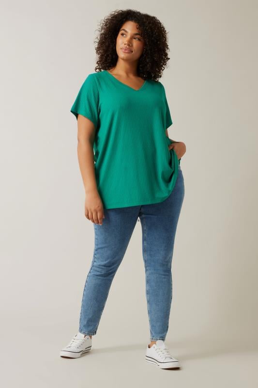 Evans EVANS Curve Green Premium Ribbed Modal Blend T-Shirt