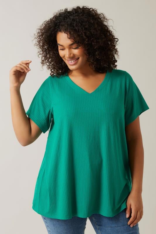 evans EVANS Curve Green Premium Ribbed Modal Blend T-Shirt