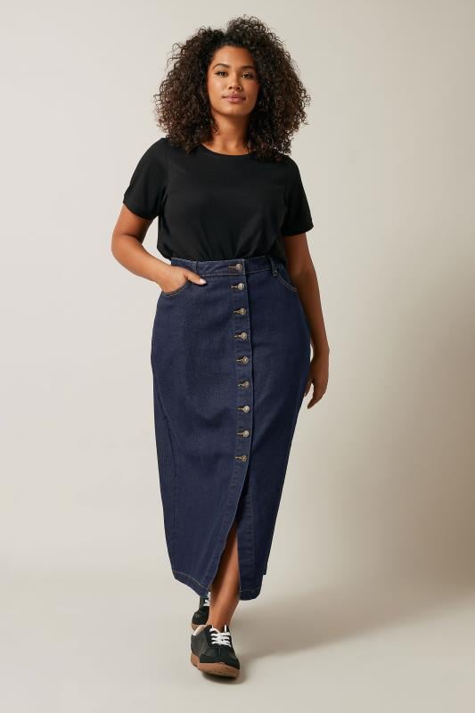Evans EVANS Curve Indigo Blue Button Through Denim Maxi Skirt