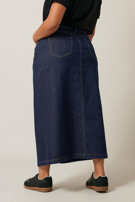 Evans EVANS Curve Indigo Blue Button Through Denim Maxi Skirt