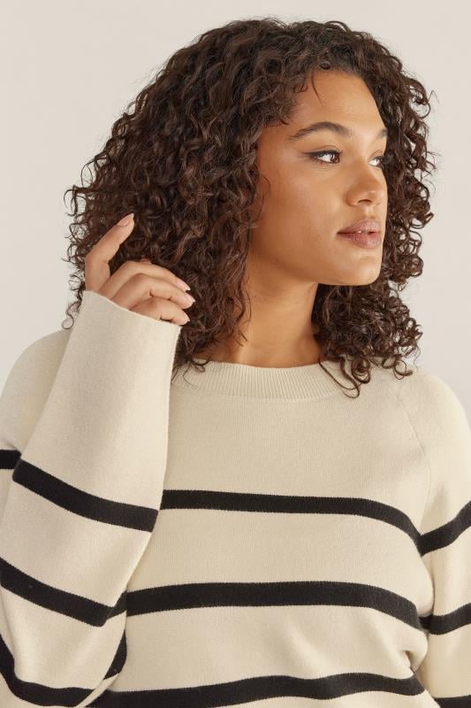 Evans EVANS Curve Ivory White & Black Striped Knitted Jumper