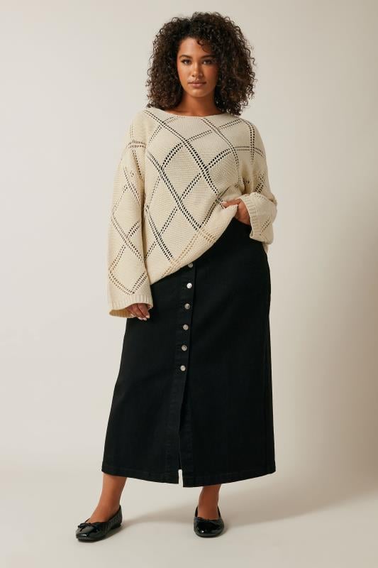 Evans EVANS Curve Ivory White Diamond Pointelle Jumper