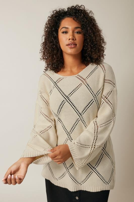 evans EVANS Curve Ivory White Diamond Pointelle Jumper