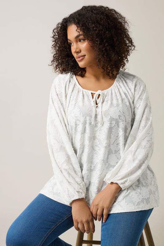 Evans EVANS Curve Ivory White Floral Burnout Blouse