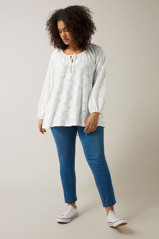 Evans EVANS Curve Ivory White Floral Burnout Blouse