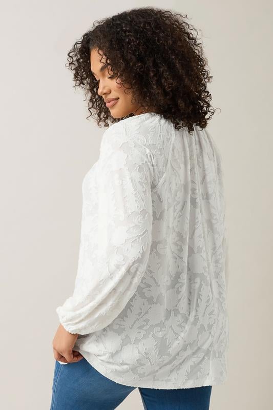 Evans EVANS Curve Ivory White Floral Burnout Blouse