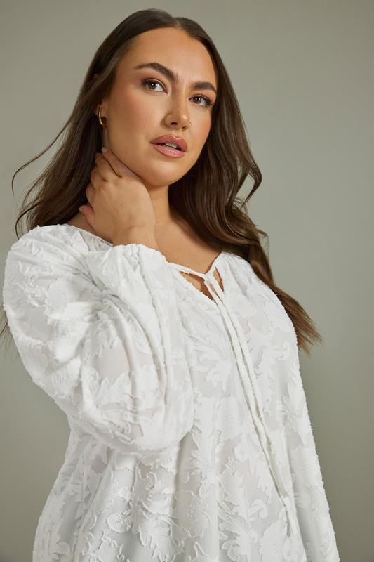 evans EVANS Curve Ivory White Floral Burnout Blouse