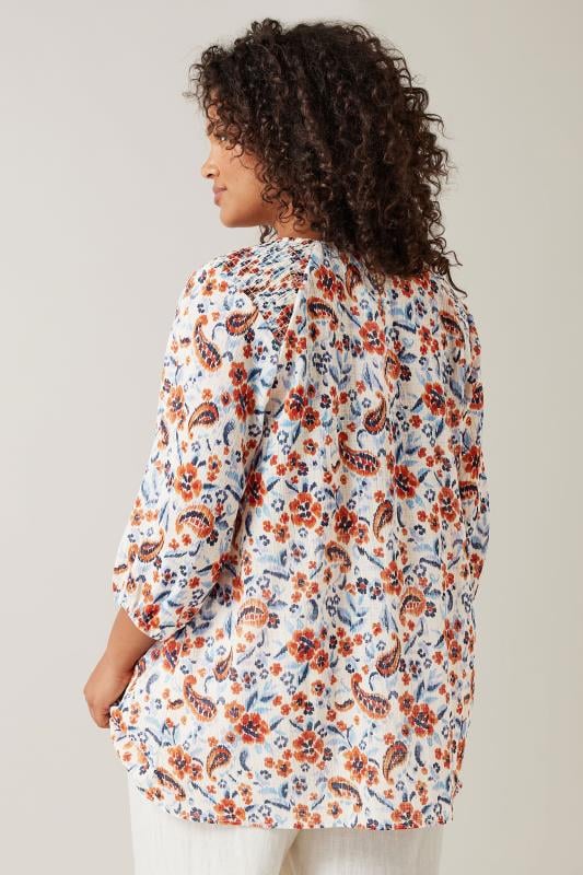 Evans EVANS Curve Ivory White Floral Print Textured Top