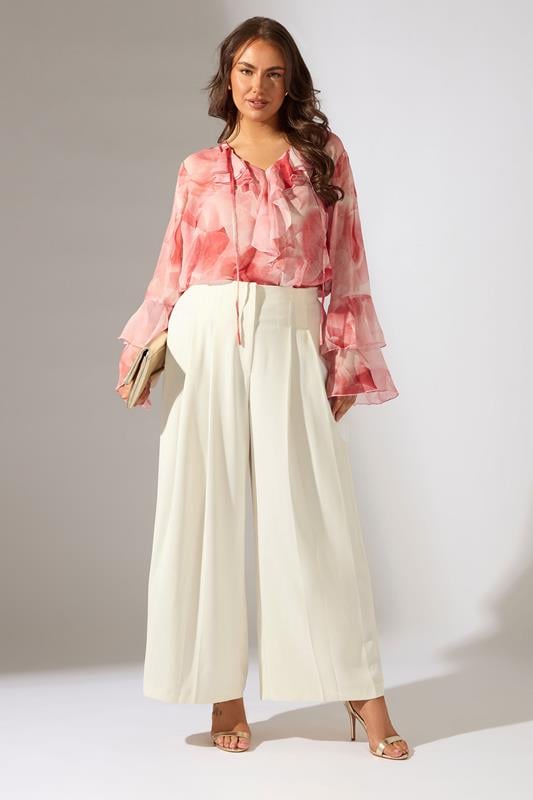 Evans EVANS Curve Ivory White Pleat Front Occasion Trousers