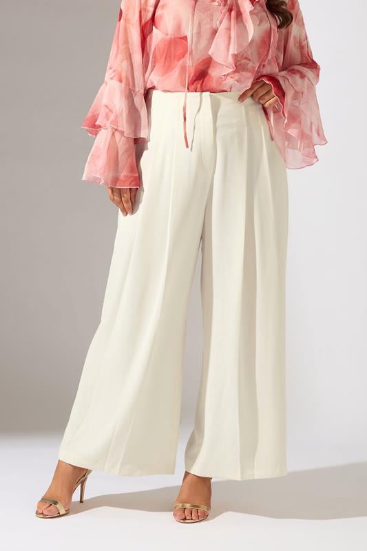 evans EVANS Curve Ivory White Pleat Front Occasion Trousers